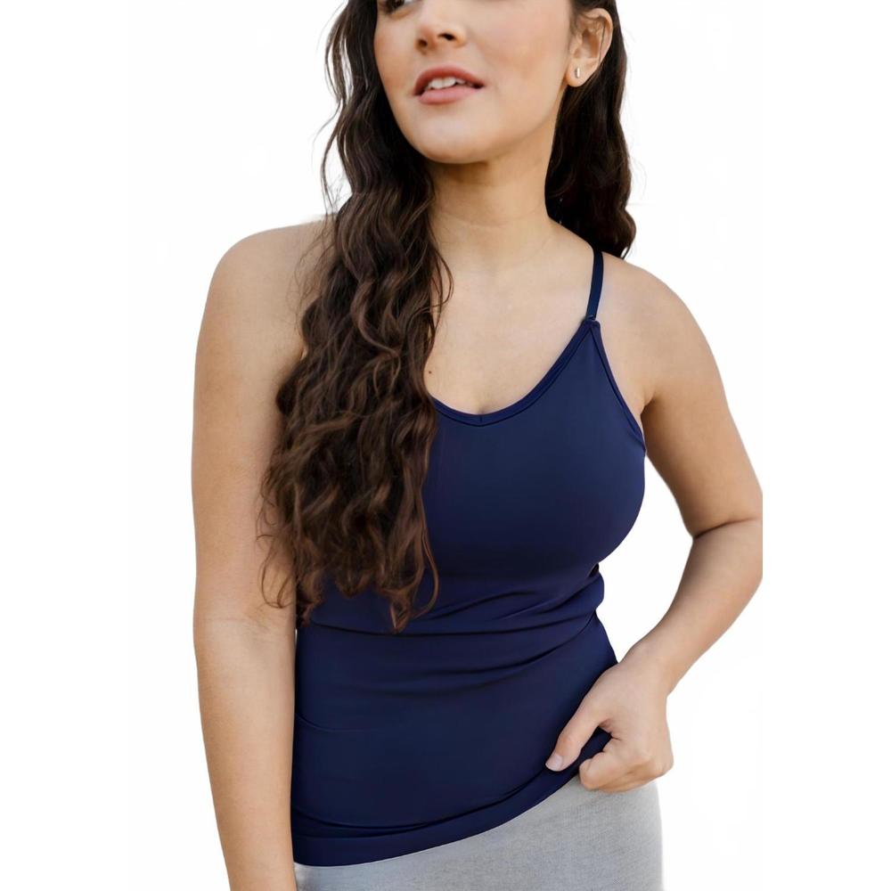 NEW ELIETIAN built in bra cami top in navy